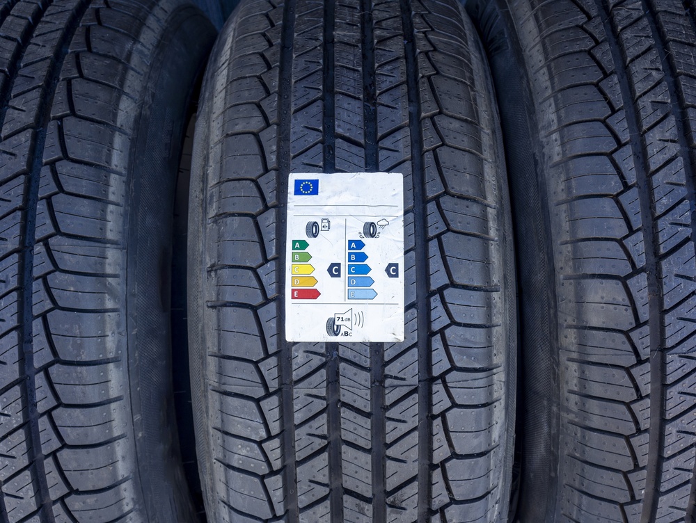 Close-up,Of,New,Car,Tires,With,Eu,Energy,Efficiency,Label